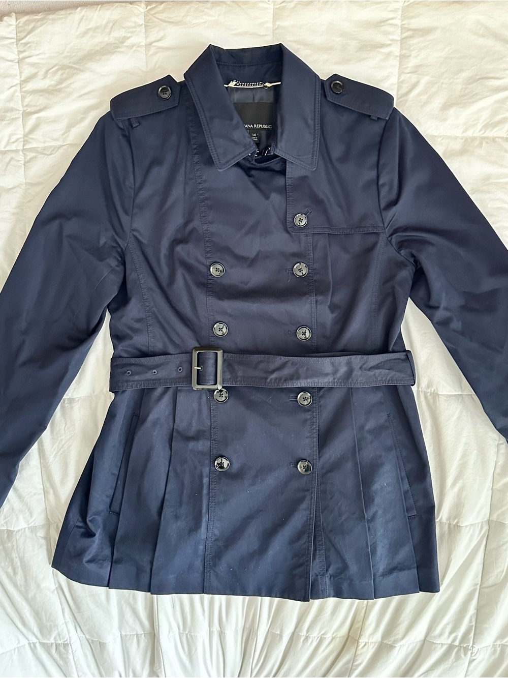 Banana Republic Navy Double-Breasted Belted Trench Coat